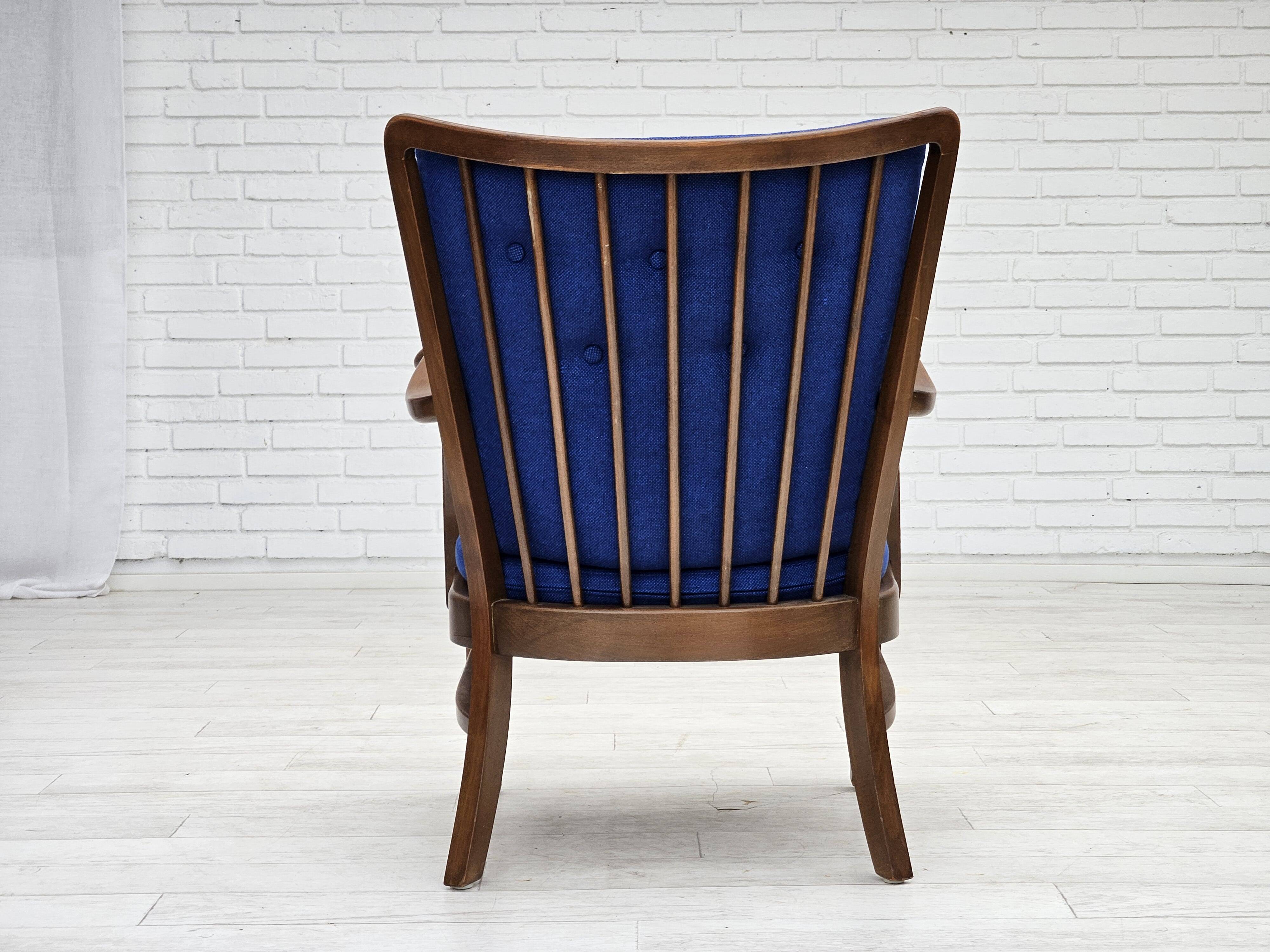1960s, Danish easy armchair by Fritz Hansen, wool fabric, beech wood.