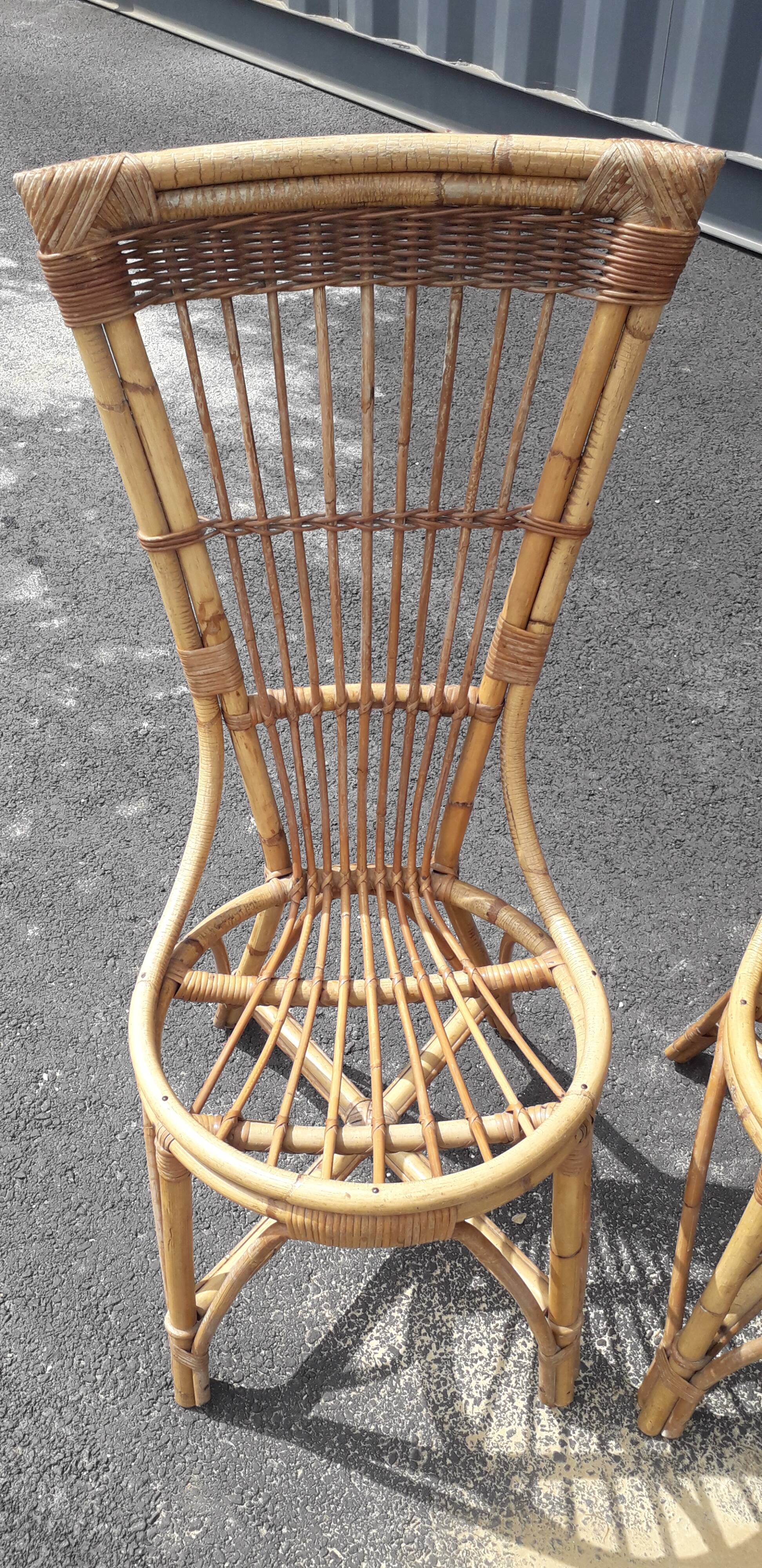 Paire de chaises et table rotin osier vintage XXème
