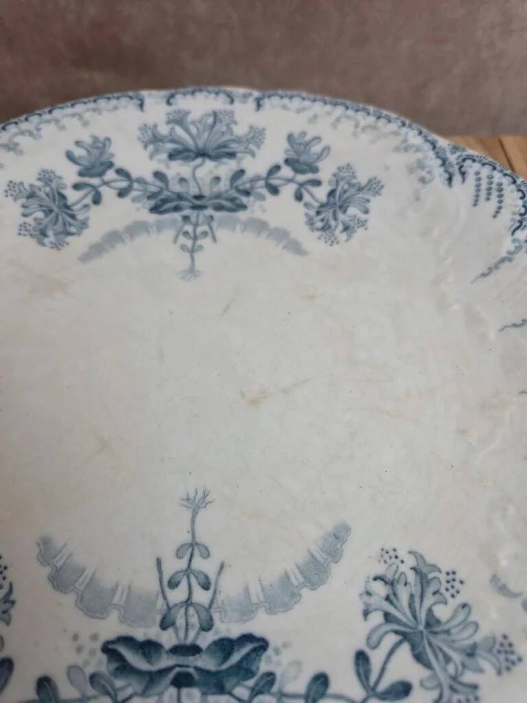 Compotier ancien en terre de fer Saint-amand & Hamage – modèle Régence bleu