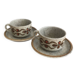 Set of 2 vintage 70s stoneware enameled tea/coffee cups