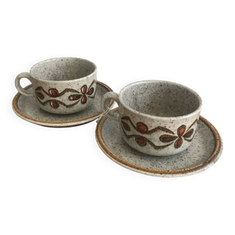 Set of 2 vintage 70s stoneware enameled tea/coffee cups