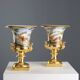 Pair of antique painted and decorated porcelain vases, France, 19th century.