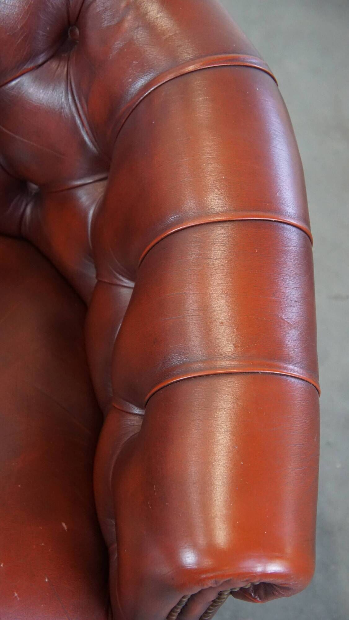 Red cow leather English chesterfield club chair