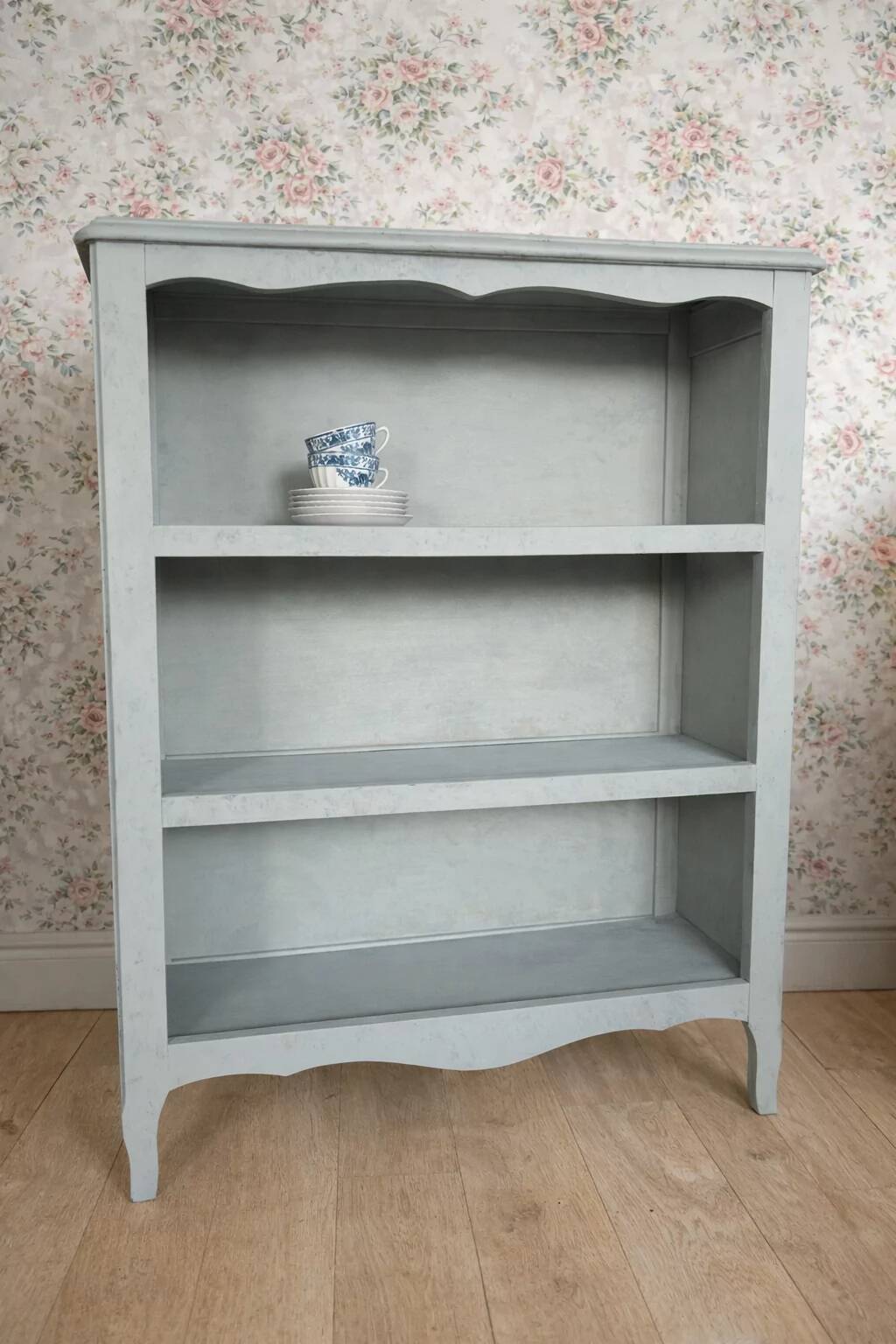 Bibus library, old, made of bluish grey beech, low profile.