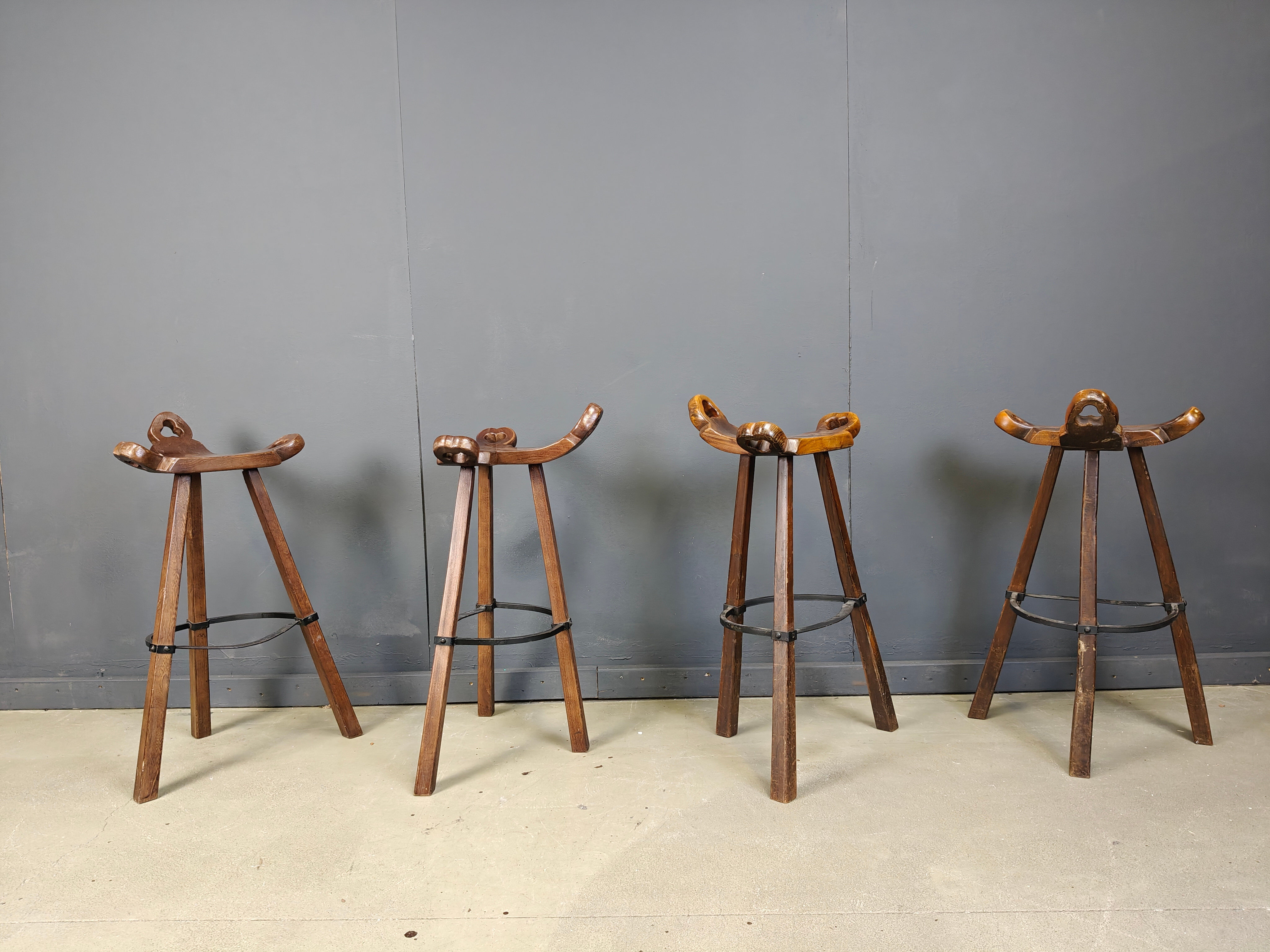 Mid-century brutalist bar stools - set of 8, 1960s