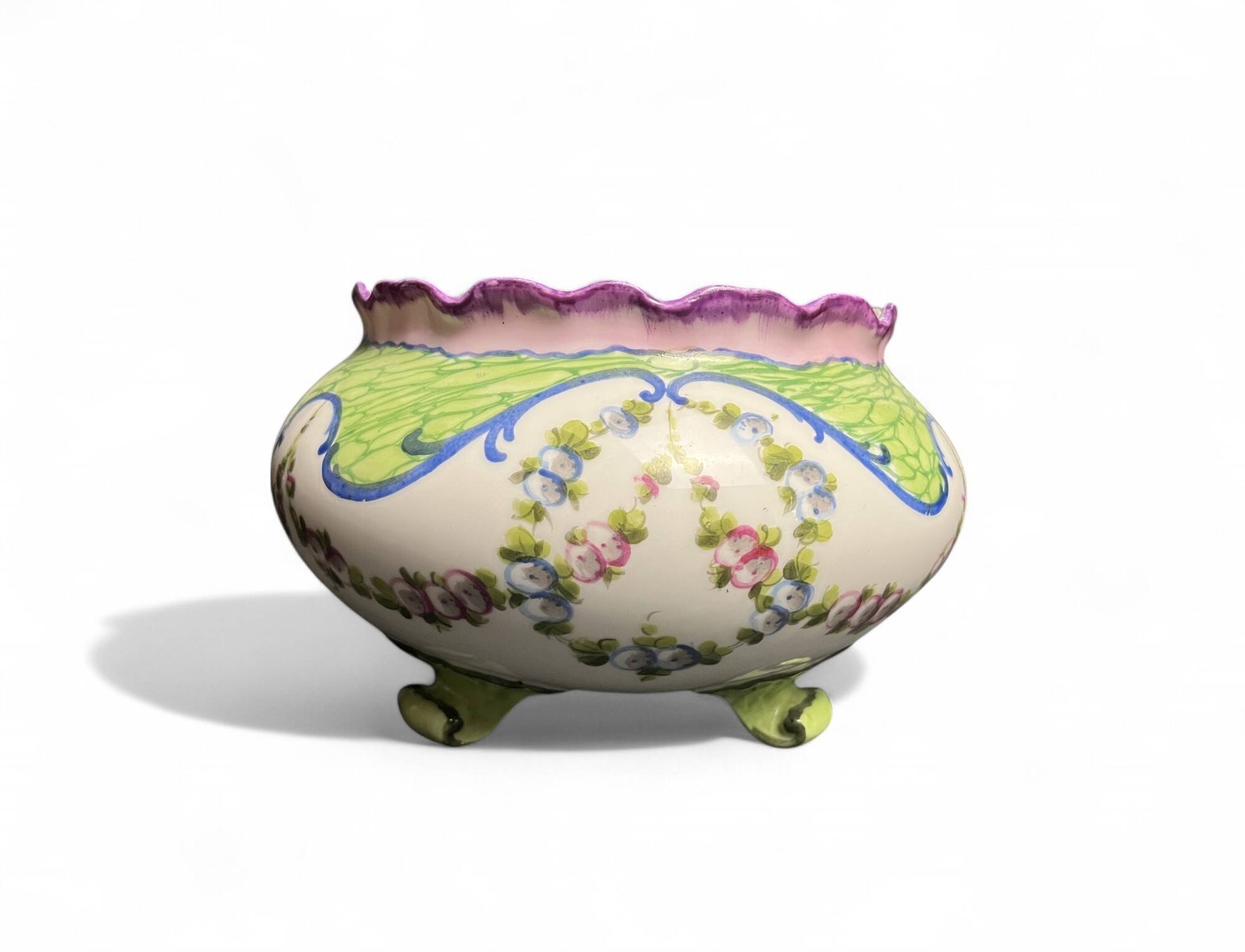 Sèvres, 20th century porcelain tripod planter with floral decoration