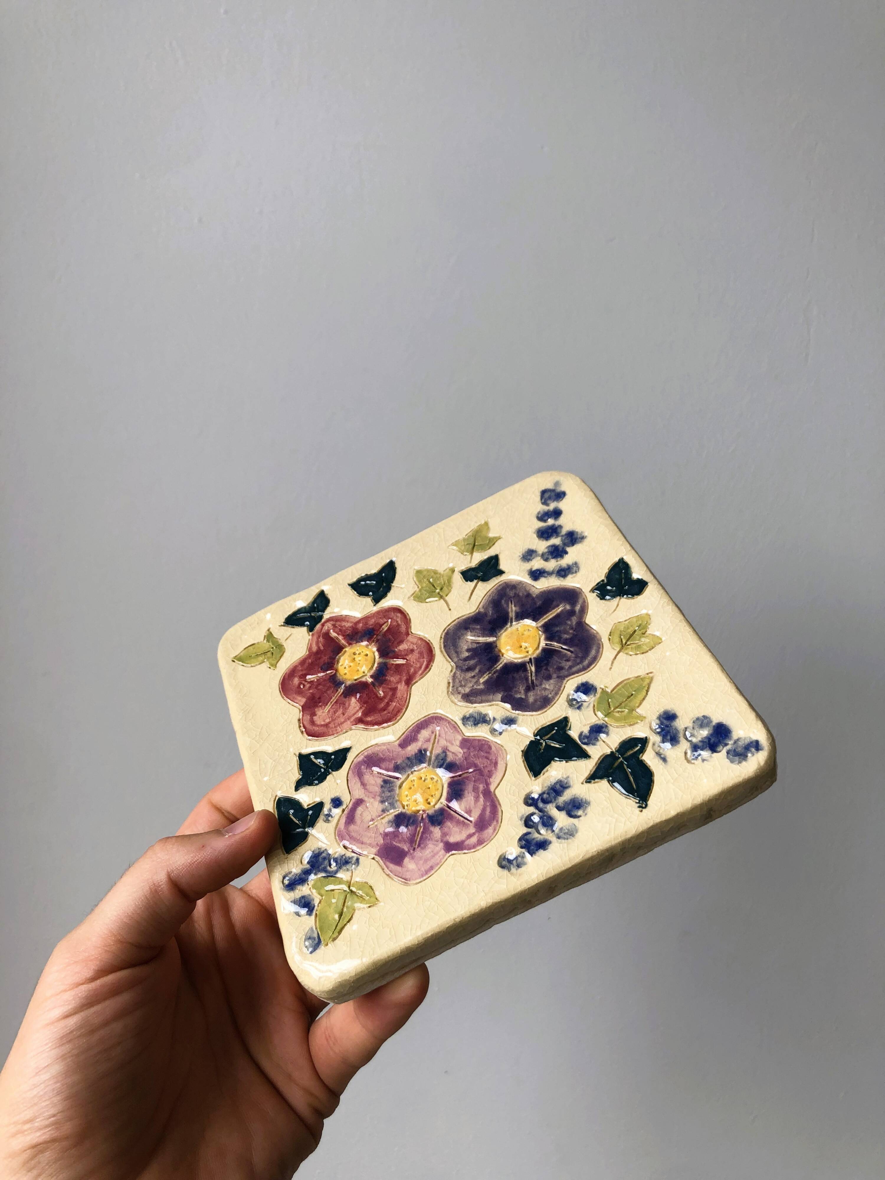 Handmade ceramic flower trivet