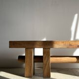 Solid wood bench with openwork base crossed by a cylinder - Mango wood