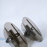 Pair of space age design smoked glass wall lights made in Italy 1970