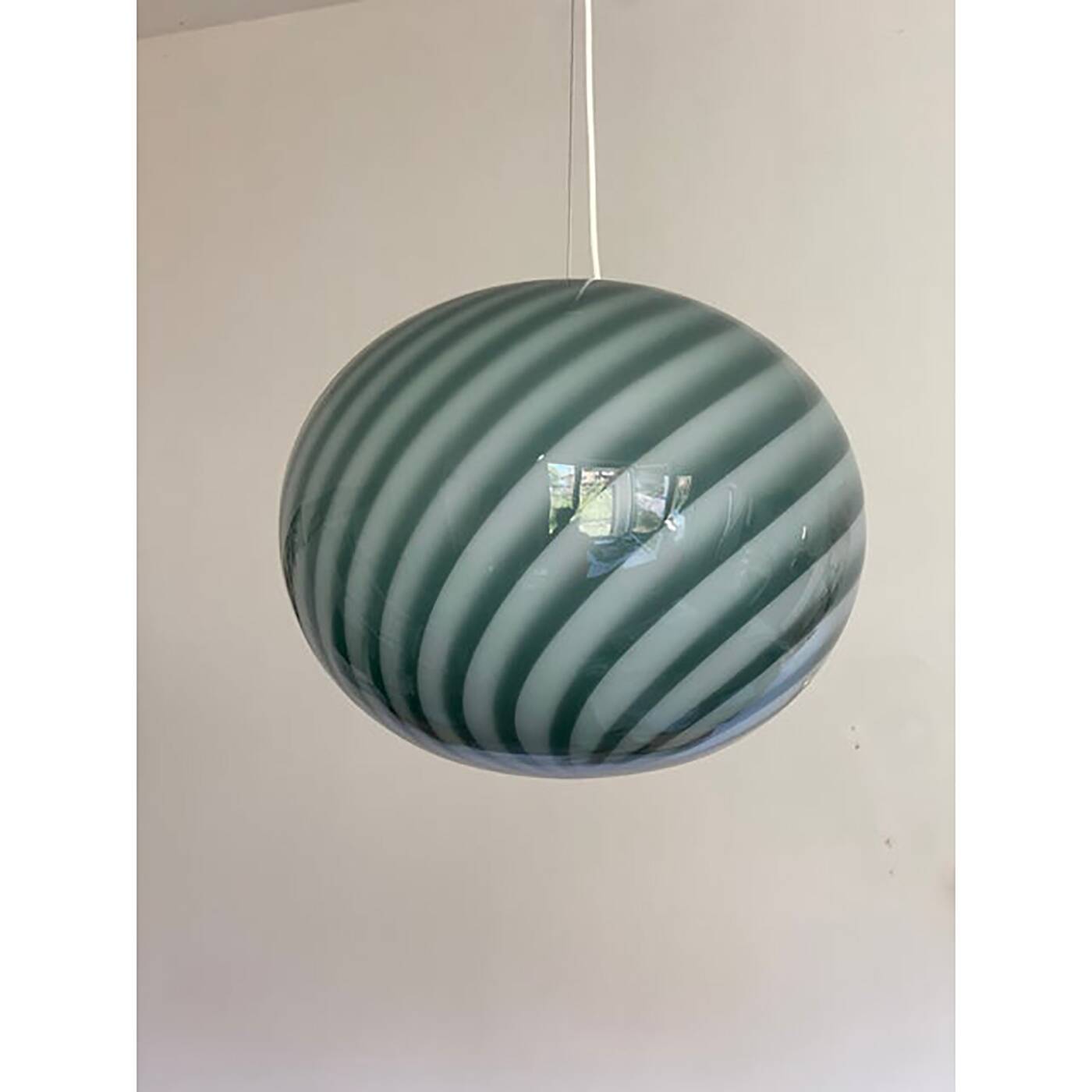 Contemporary Italian Green and White Oval Pendant in Murano Glass