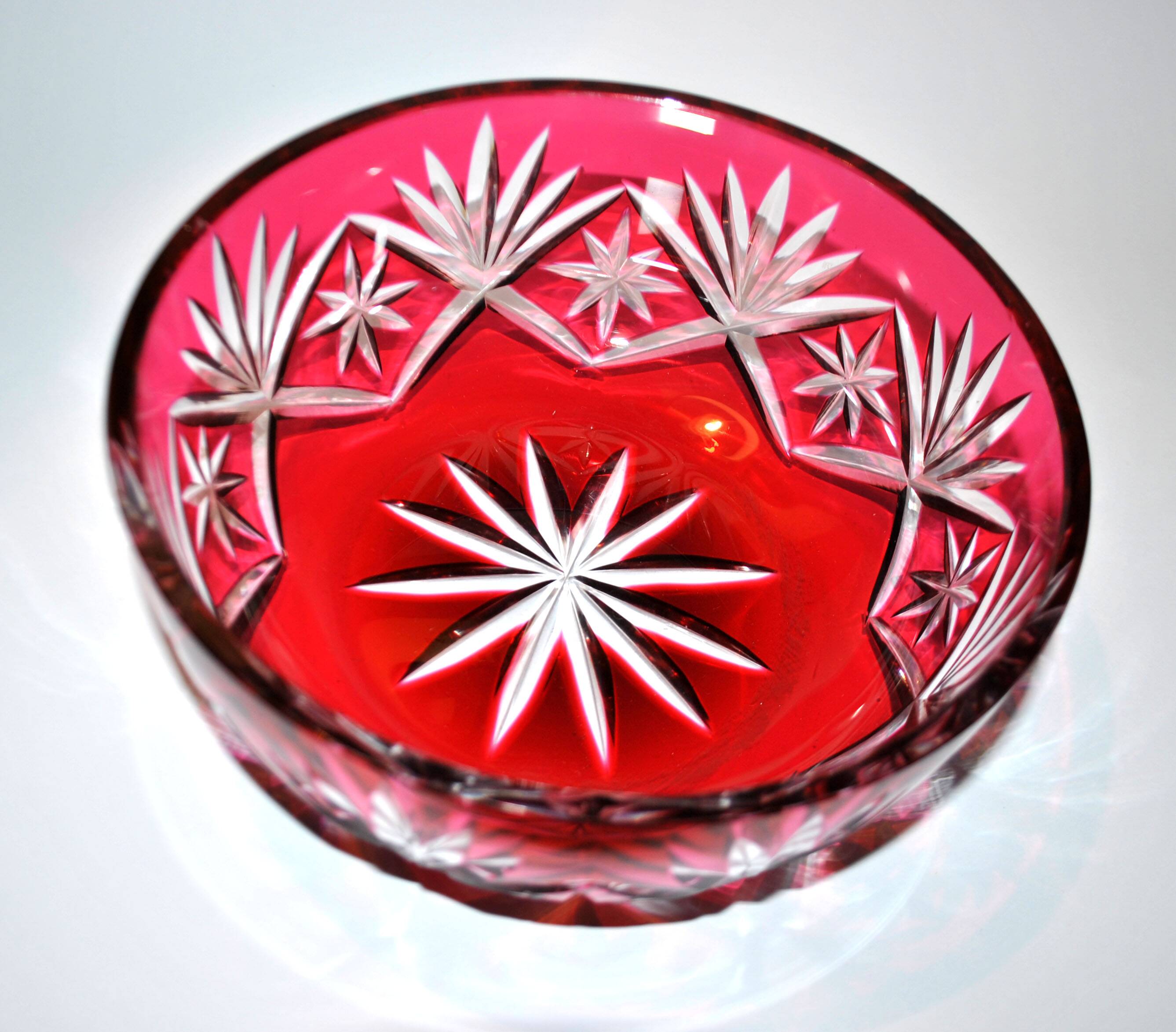 Saint-Louis Massenet cut crystal bowl lined with Raspberry Red OVERLAY