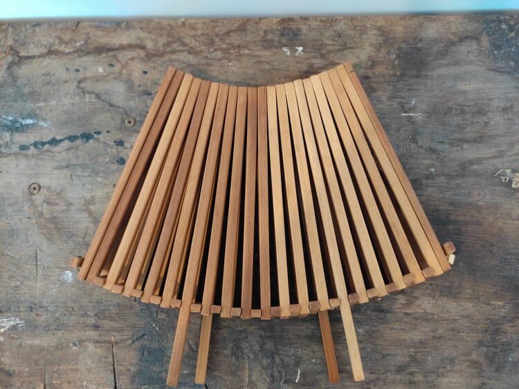 Foldable fruit basket made of wood and vintage bamboo