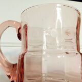 Pitcher and 2 glasses in pink glass
