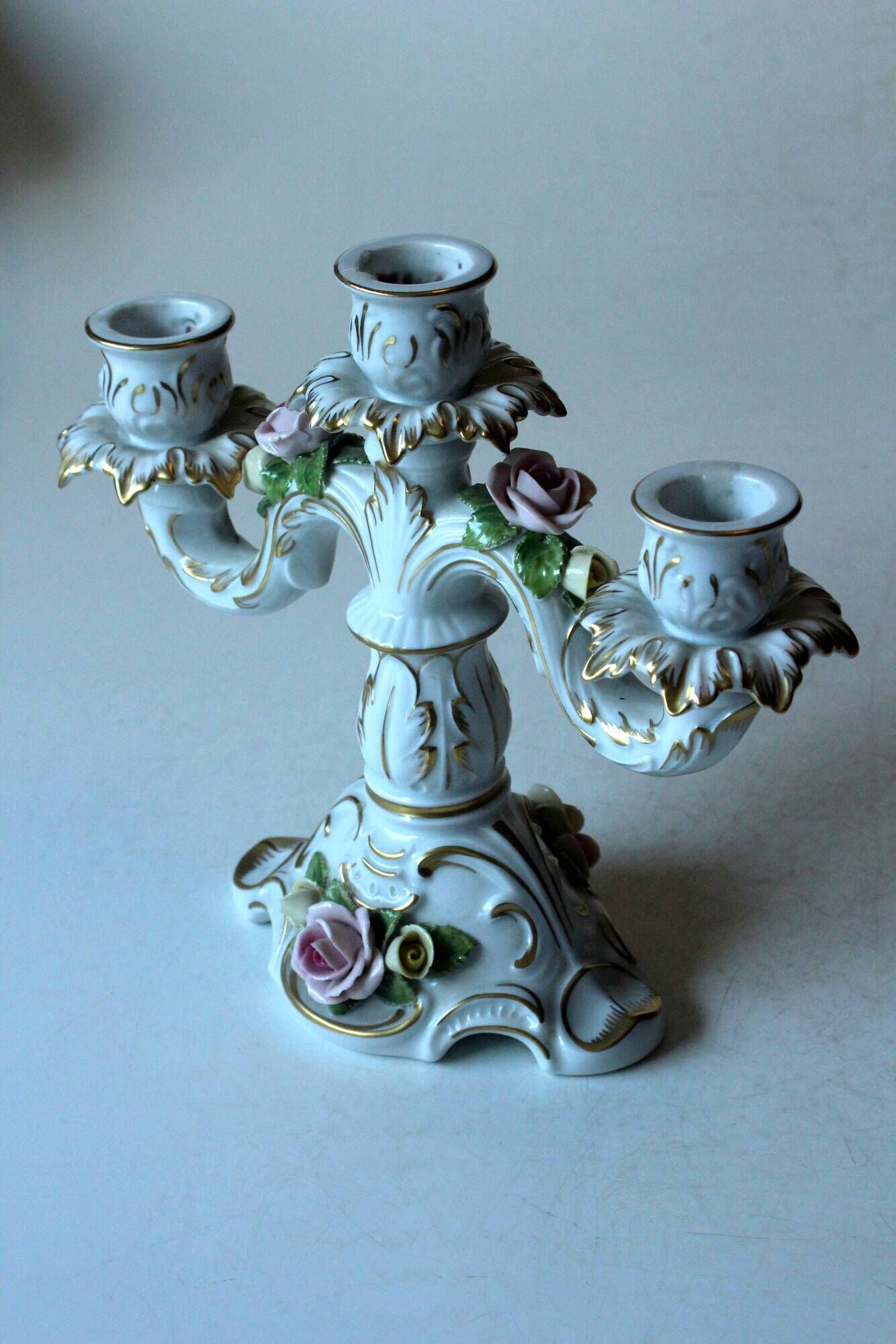 Porcelain candle holder from the 1960s, by AKKaiser, with 3 arms, vintage