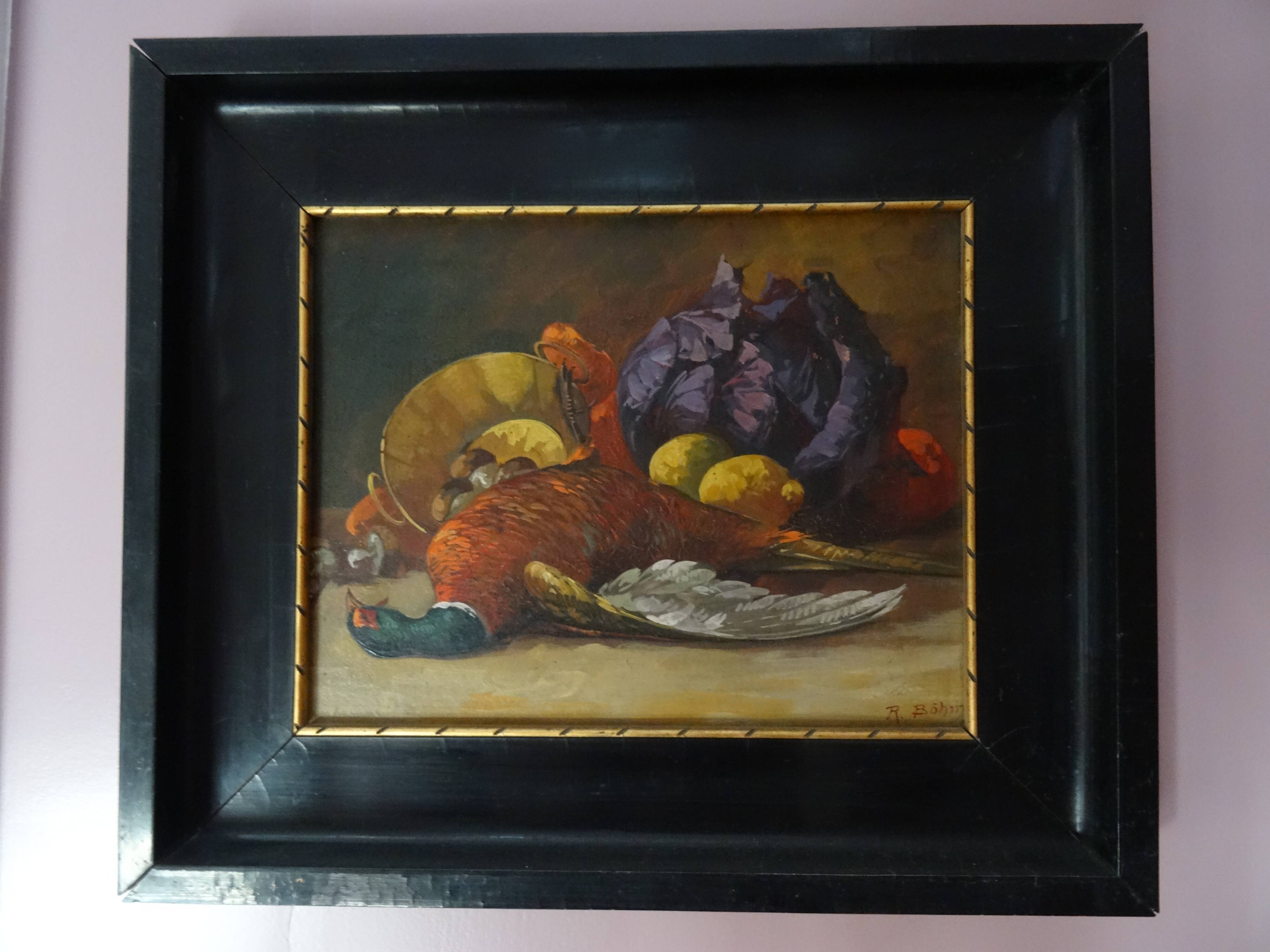 Table still life oil on Panel with its wooden frame