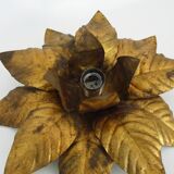 Wall light, ceiling light sun foliage in gold metal, vintage ceiling light. Italy 70s