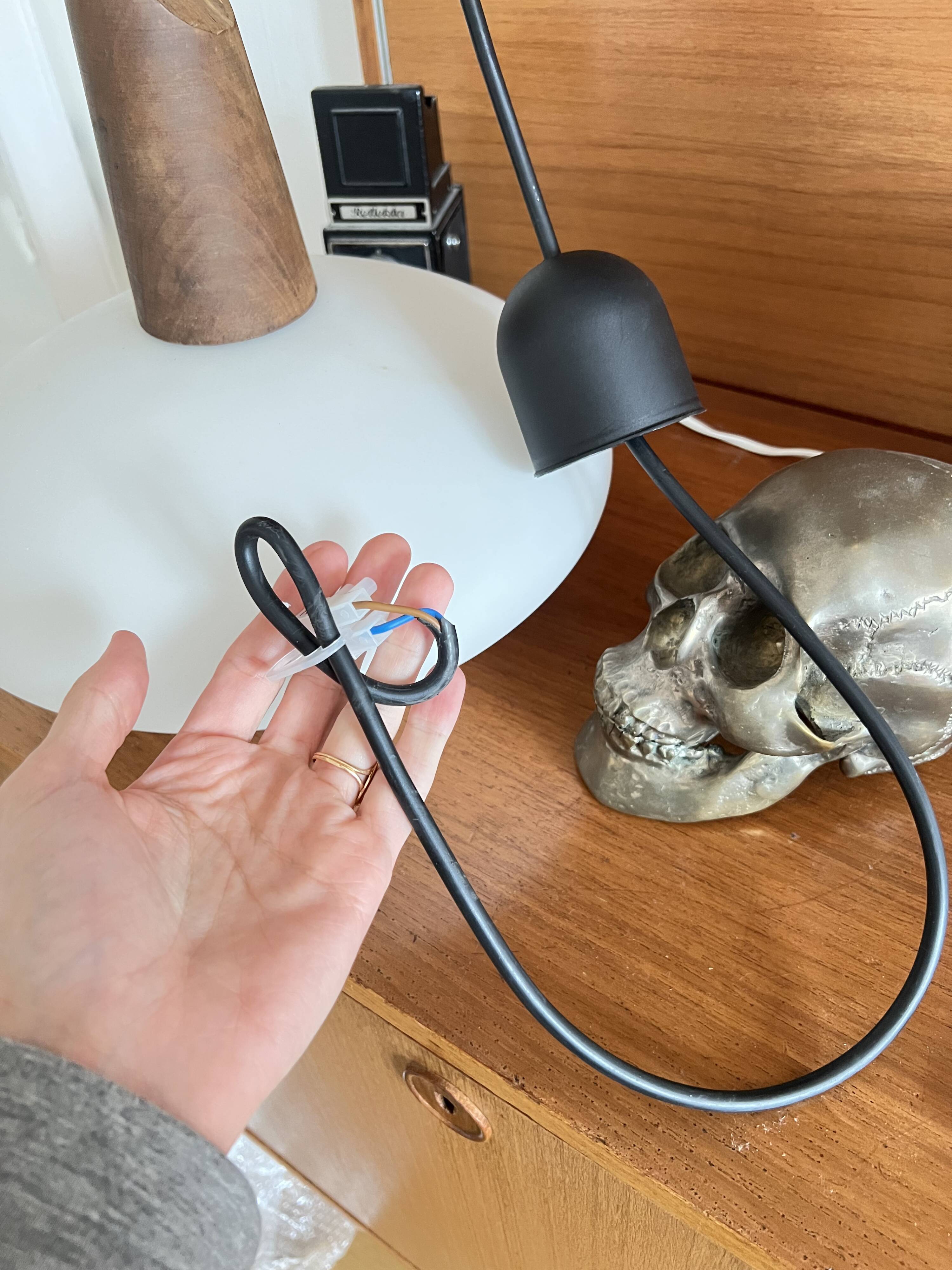 Pendant lamp in teak and opaline glass by Uno and Östen Kristiansson Luxus 50s