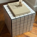 Cube end of sofa tile mosaic white joint black