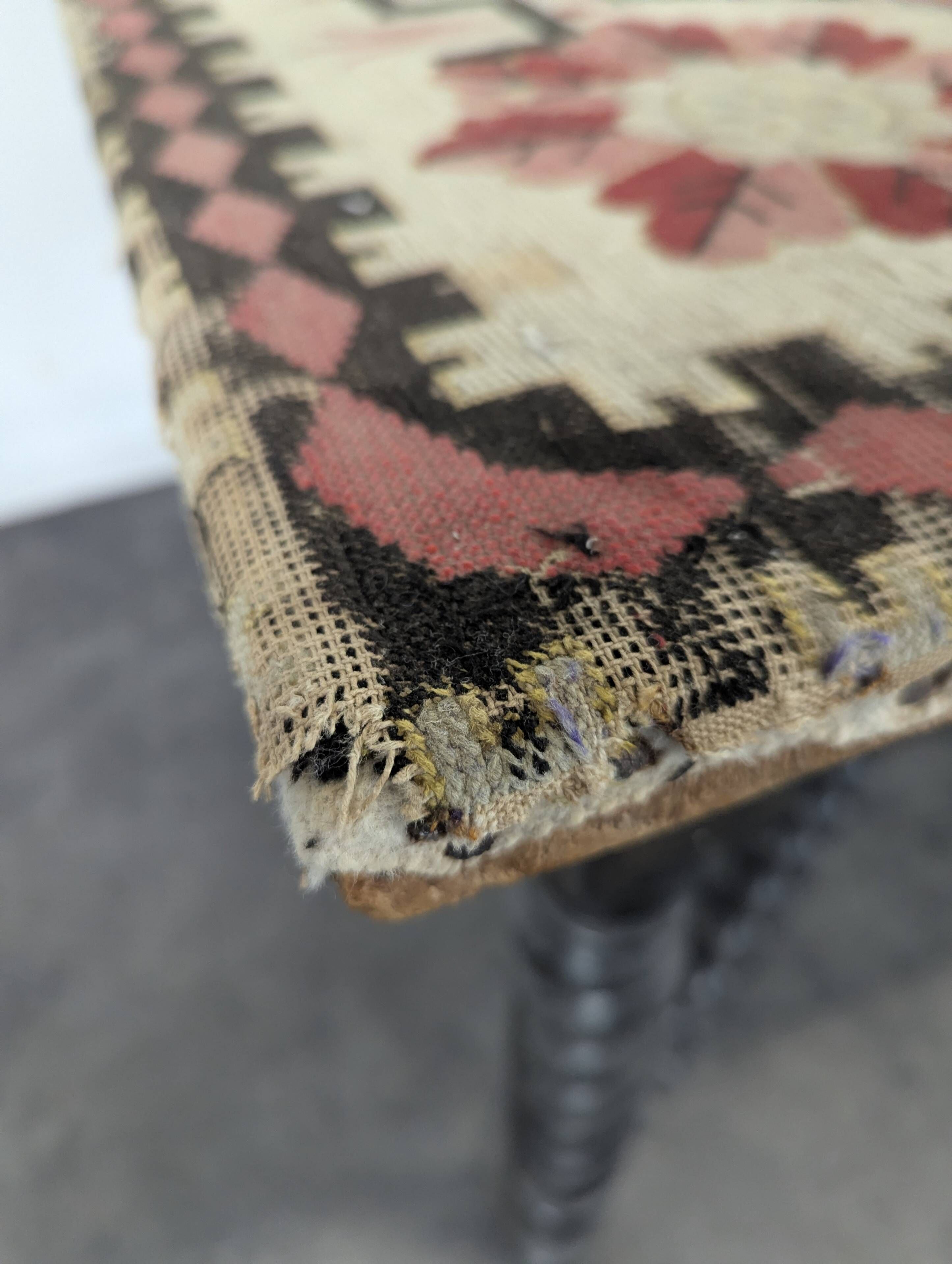 Louis XIII style table in blackened wood and tapestry