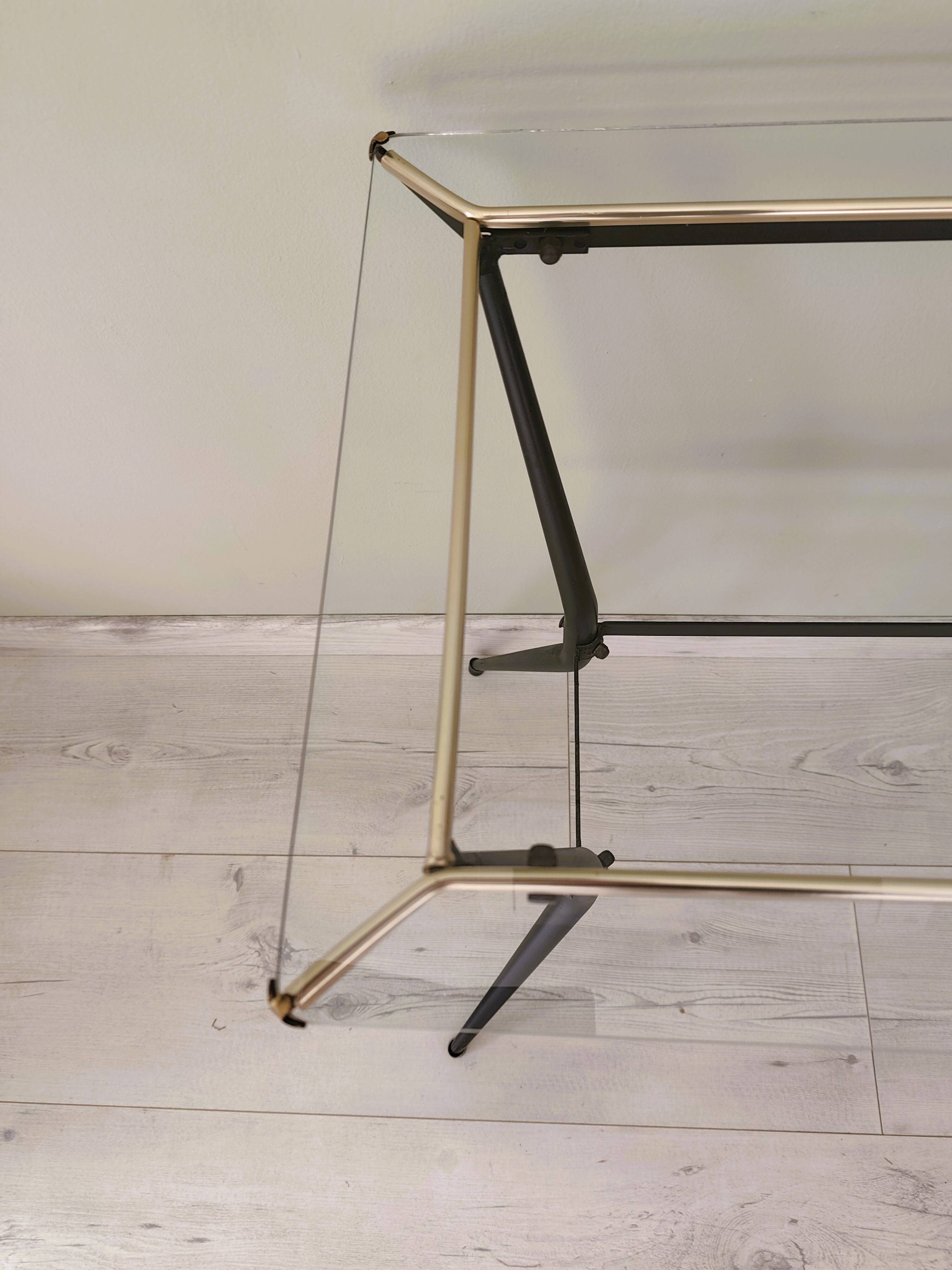 Antique side table made of metal and glass