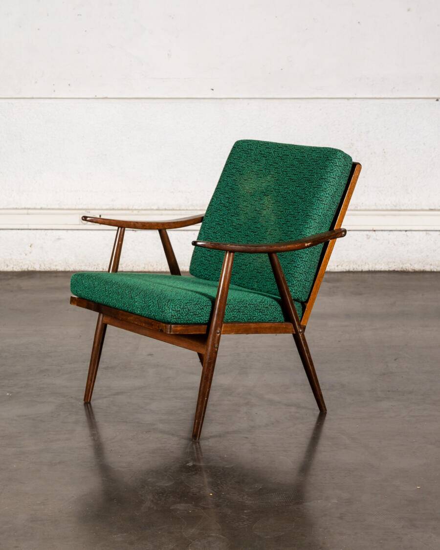 Boomerang chair in green fabric