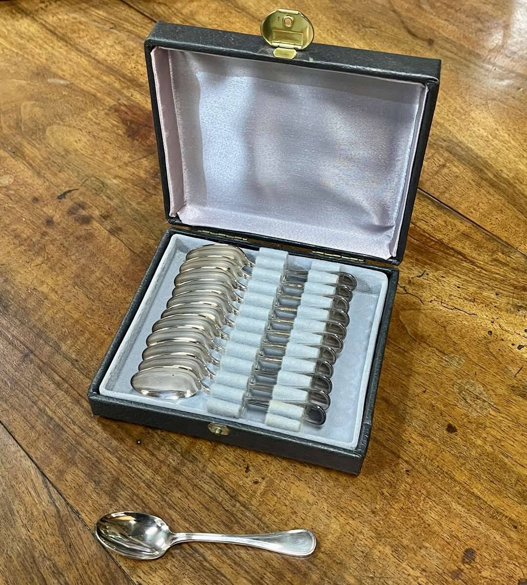 Series of 12 teaspoons in silver metal with their box