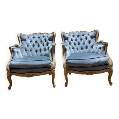 Paire de Bergeres bleues de style Louis XV