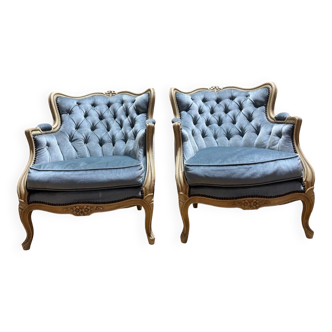 Pair of blue Bergères in Louis XV style