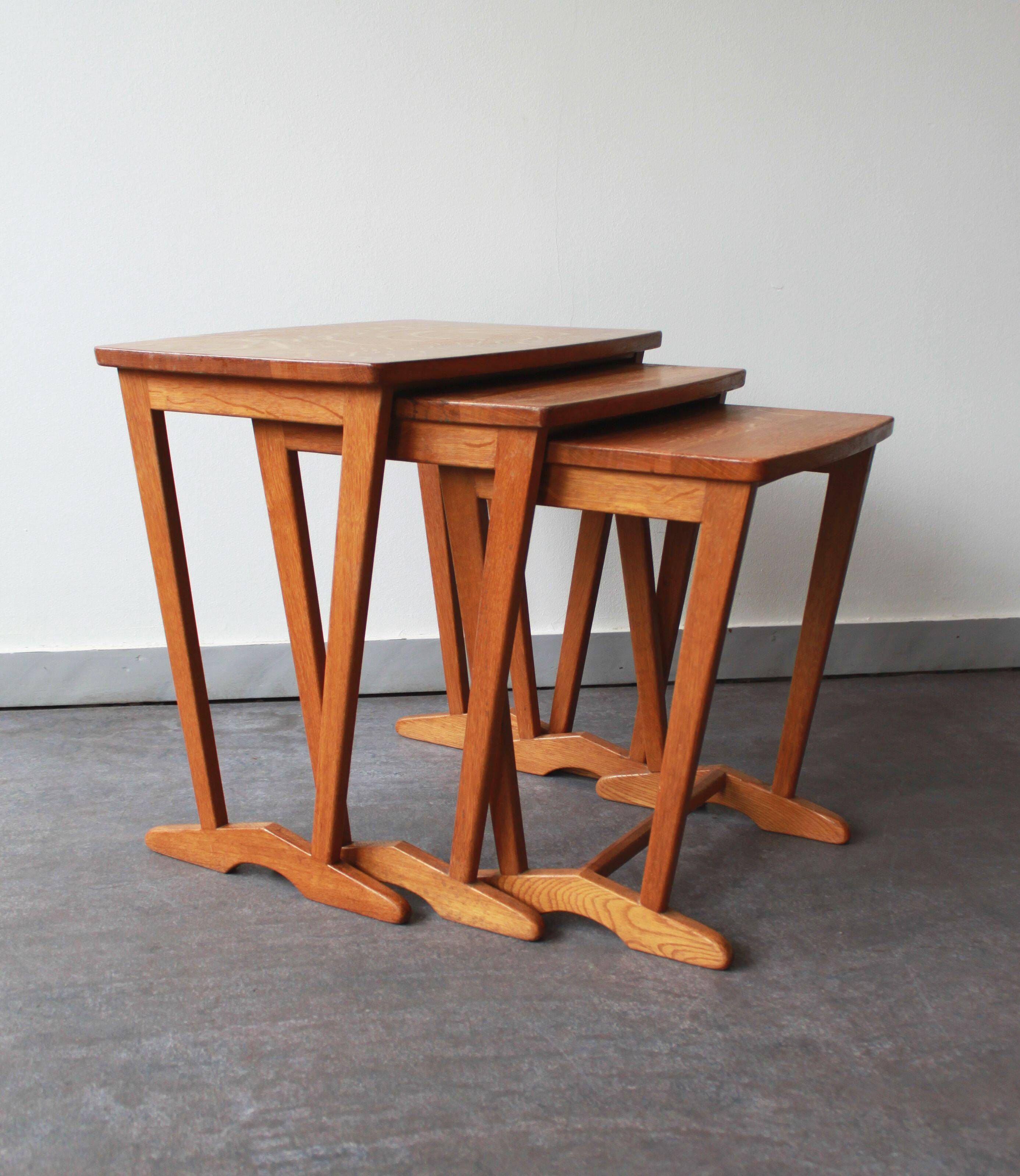 Set of 3 nesting tables, Denmark, 60s.