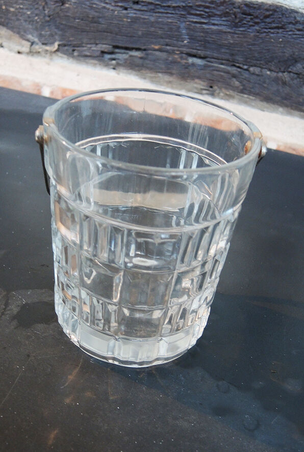 Old Ice Bucket Cut Glass And Metal Chromé