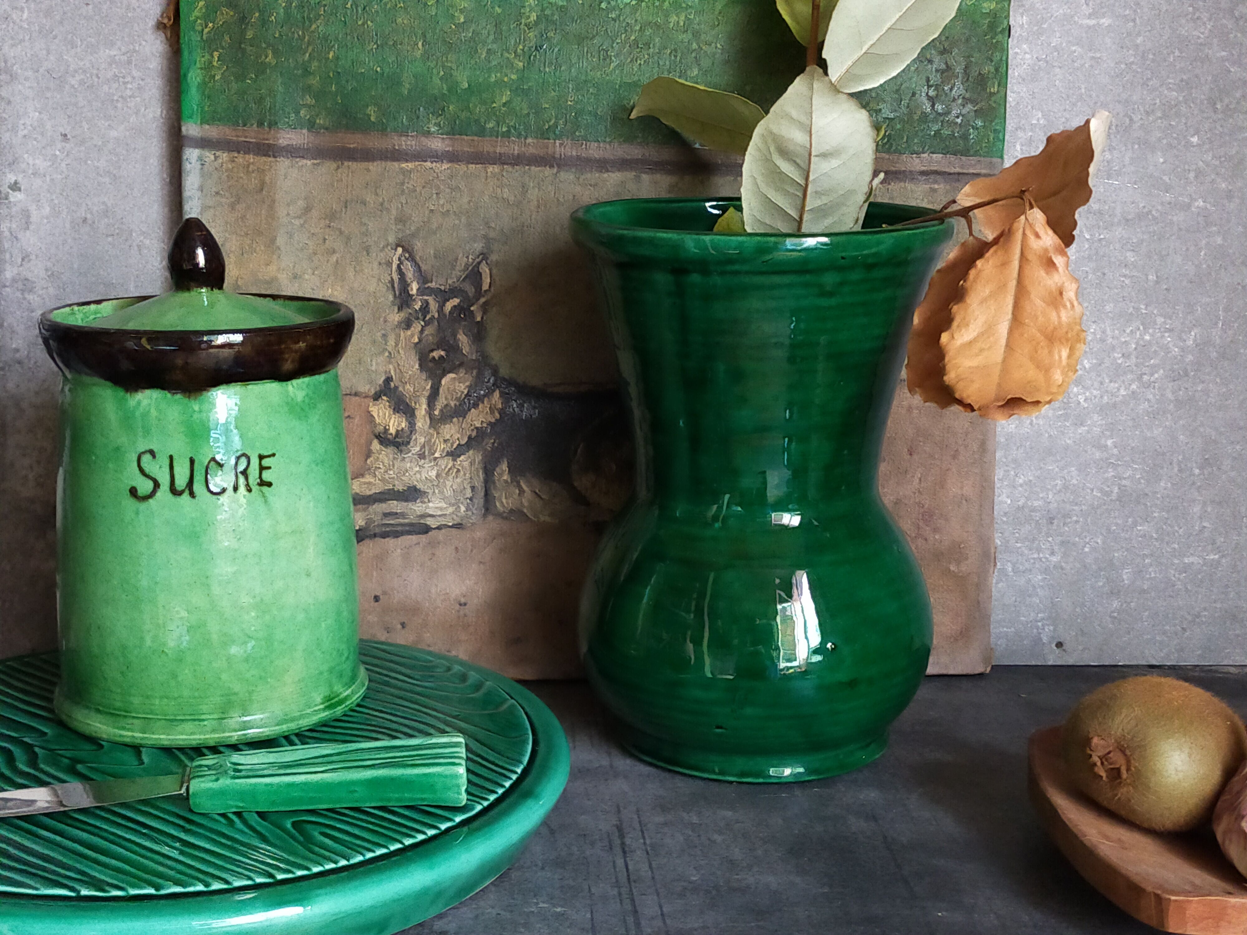 Sugar pot Vintage handmade varnishing pottery