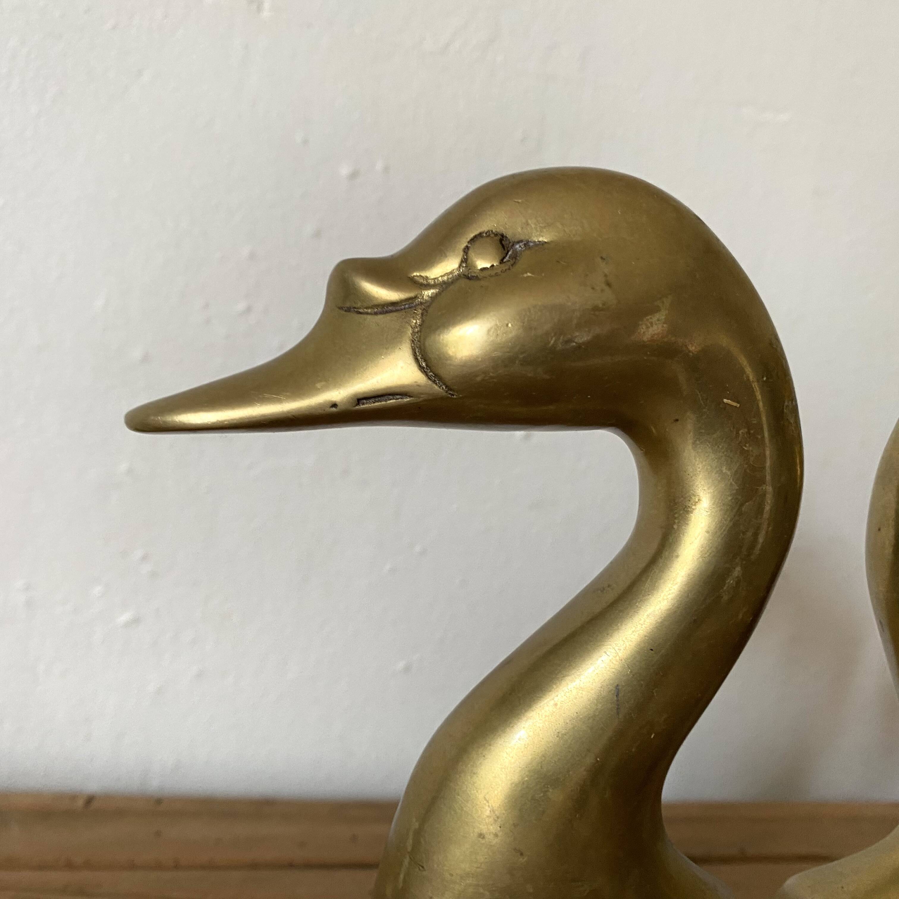 Pair of brass swan bookends