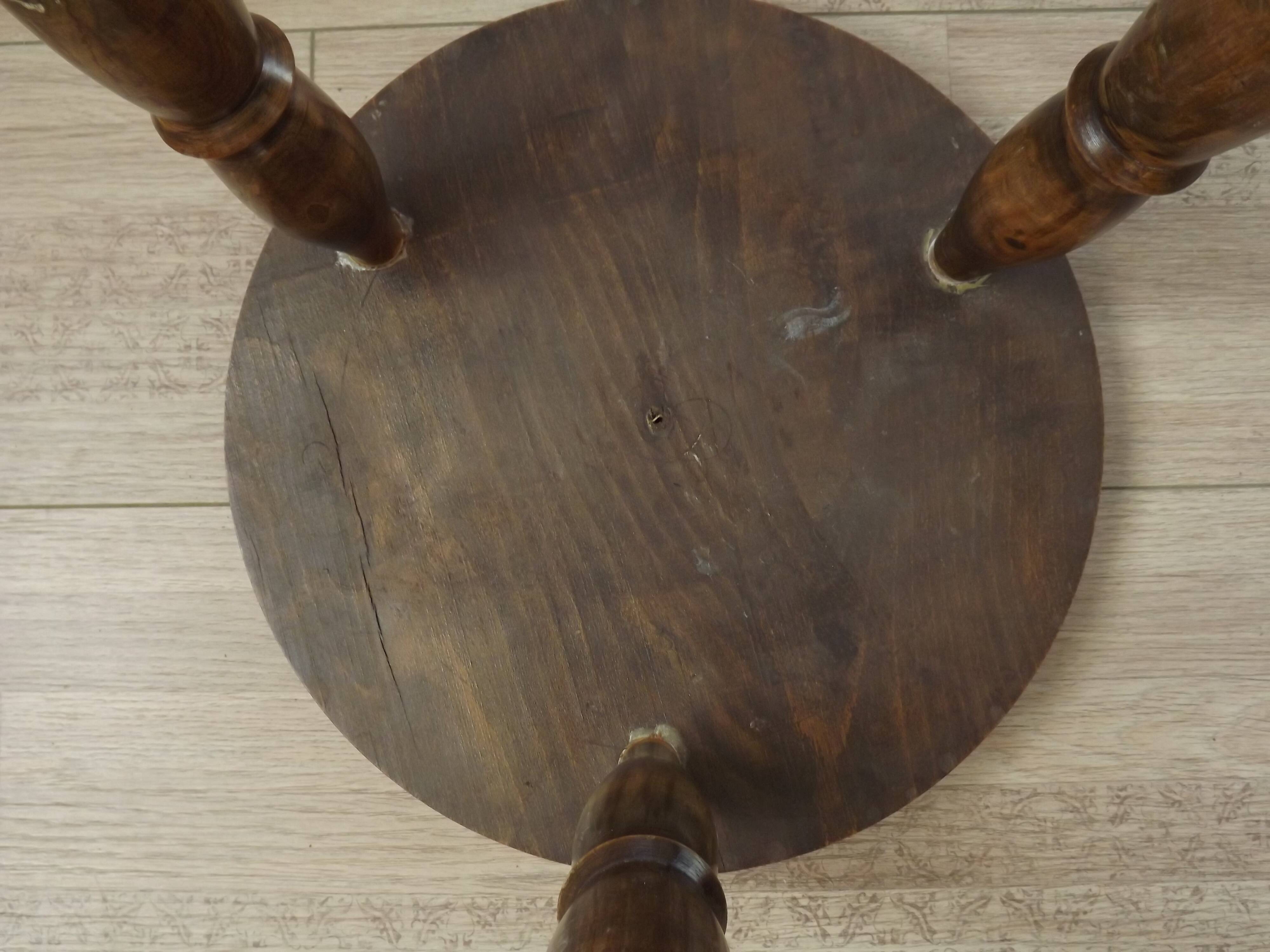 Vintage French Handmade Wooden Milk Stool with 3 Spindle Legs and Bullseye Seat 5311