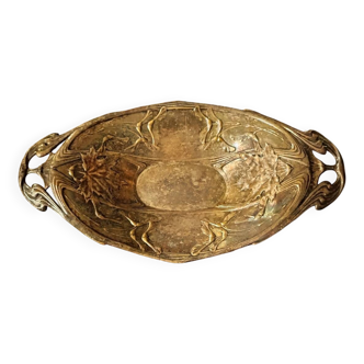 Plat Art Nouveau Victor Saglier - laiton argenté, poinçon VS et bateau