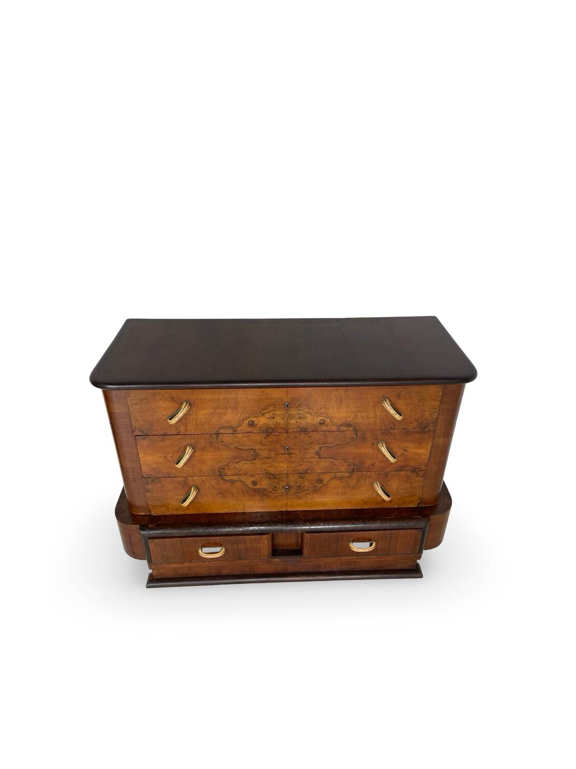 Commode italienne Art déco en ronce de noyer, années 1920