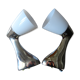 Pair of stainless steel and opaline wall lamps