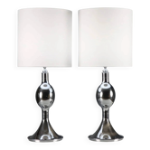 Paire de lampes de table vintage en métal chromé et tissu, Italie, années 1970-1980