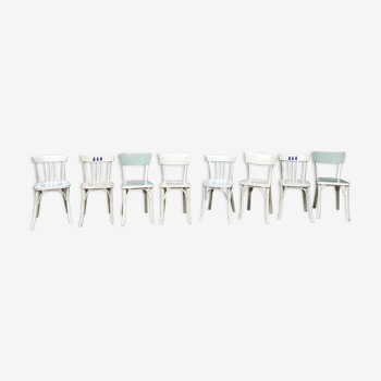 Lot de 8 chaises Baumann blanche en bois bistrot troquet vintage