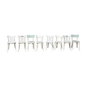 Lot de 8 chaises Baumann blanche en bois bistrot troquet vintage