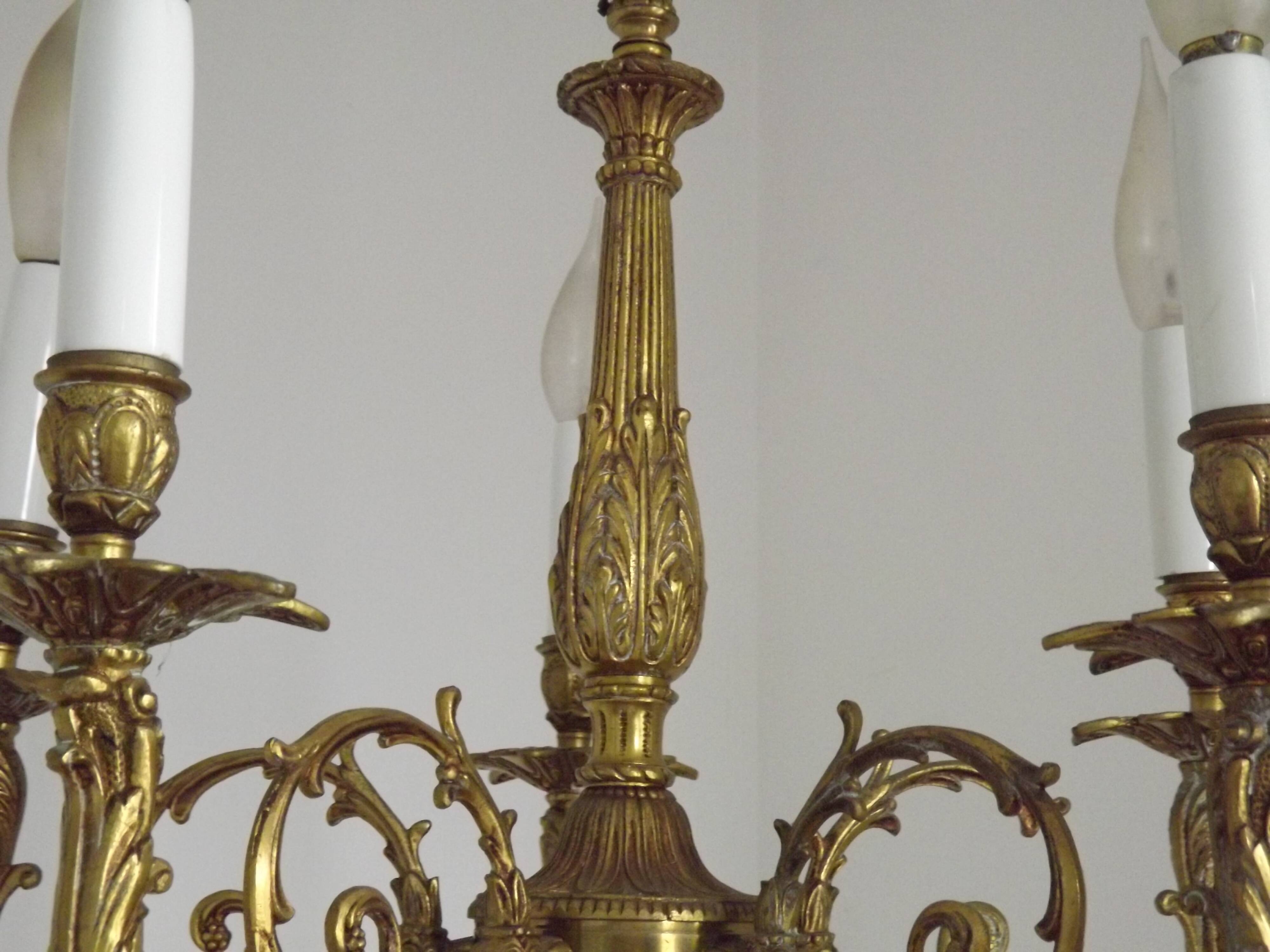Elegant French Vintage Bronze 5-Light Art Nouveau Style Chandelier