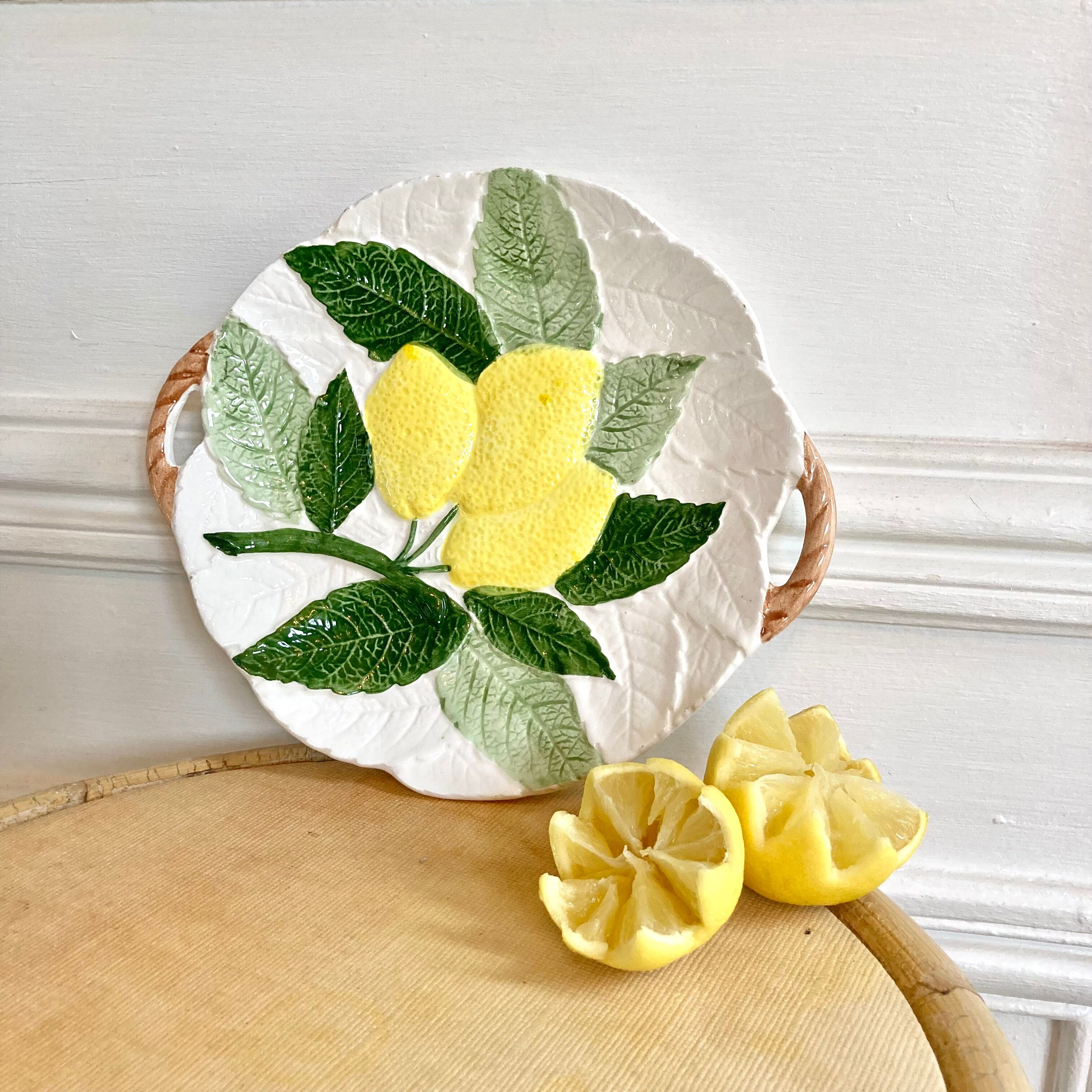 Plat à biscuits barbotine décor citrons