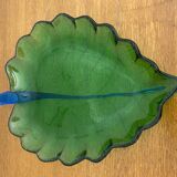 Set of 7 Vintage Green Leaf Shape Blown Glass Coupe Plates #C053