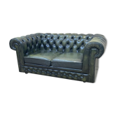 Chesterfield sofa in green leather 2 places from the 70s