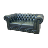 Canapé Chesterfield en cuir vert 2 places des années 70