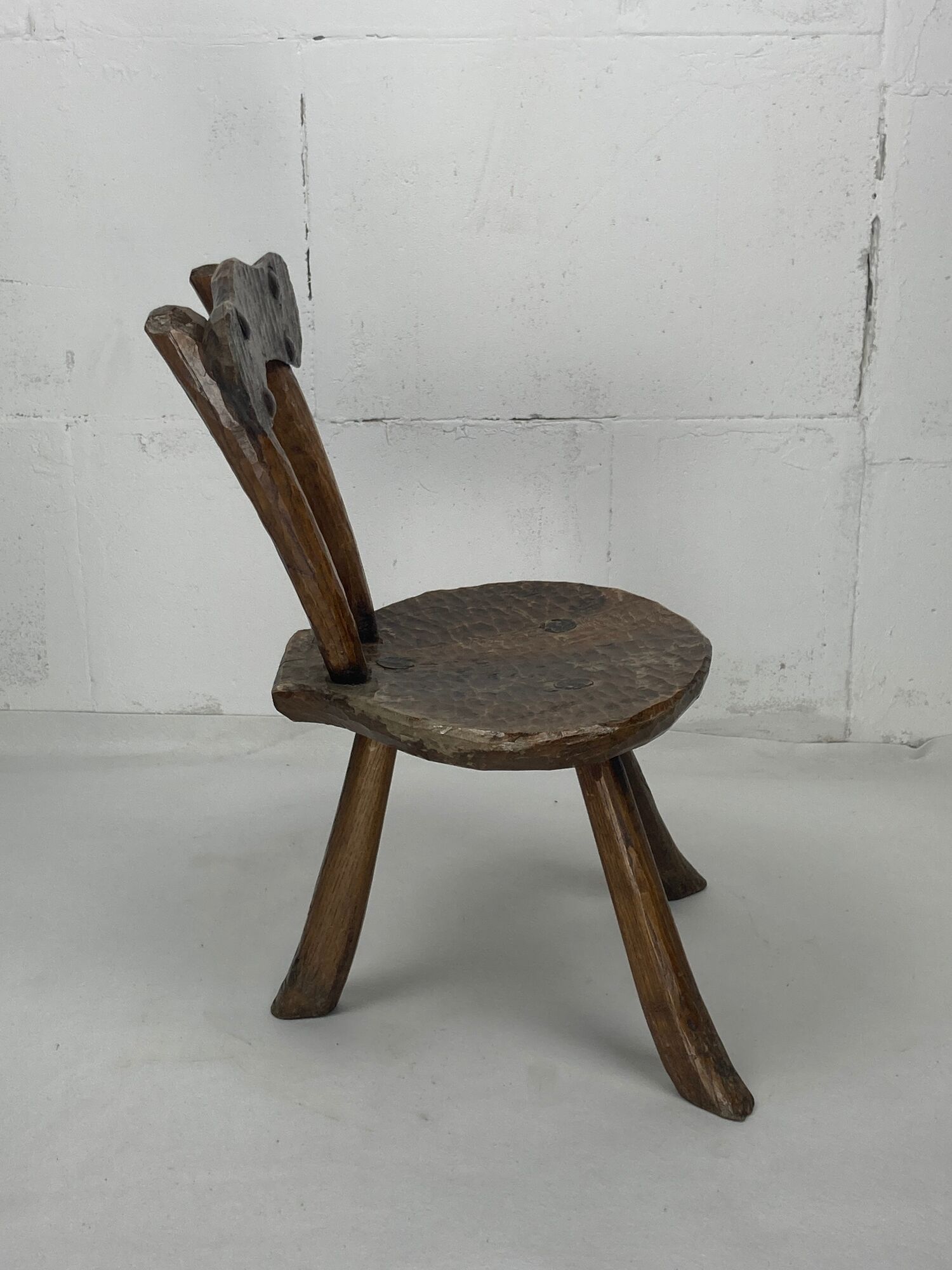 Brutalist Wabi Sabi milking chair, France ca 1950