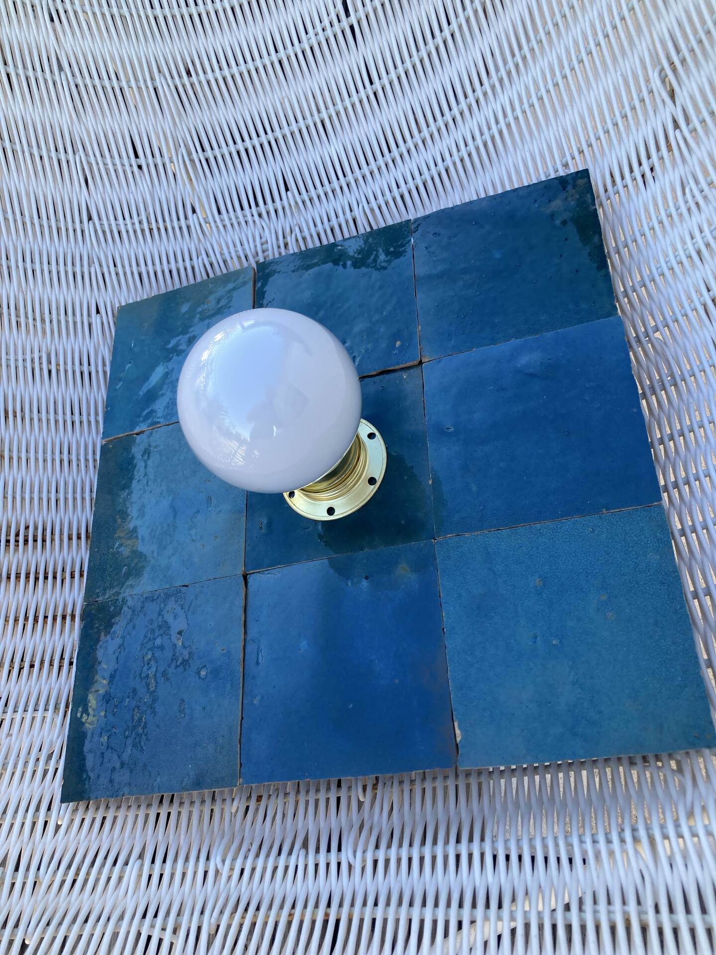 Blue zellige wall light