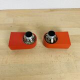 Pair of red Inda space age wall lights, opaline globe, 1970