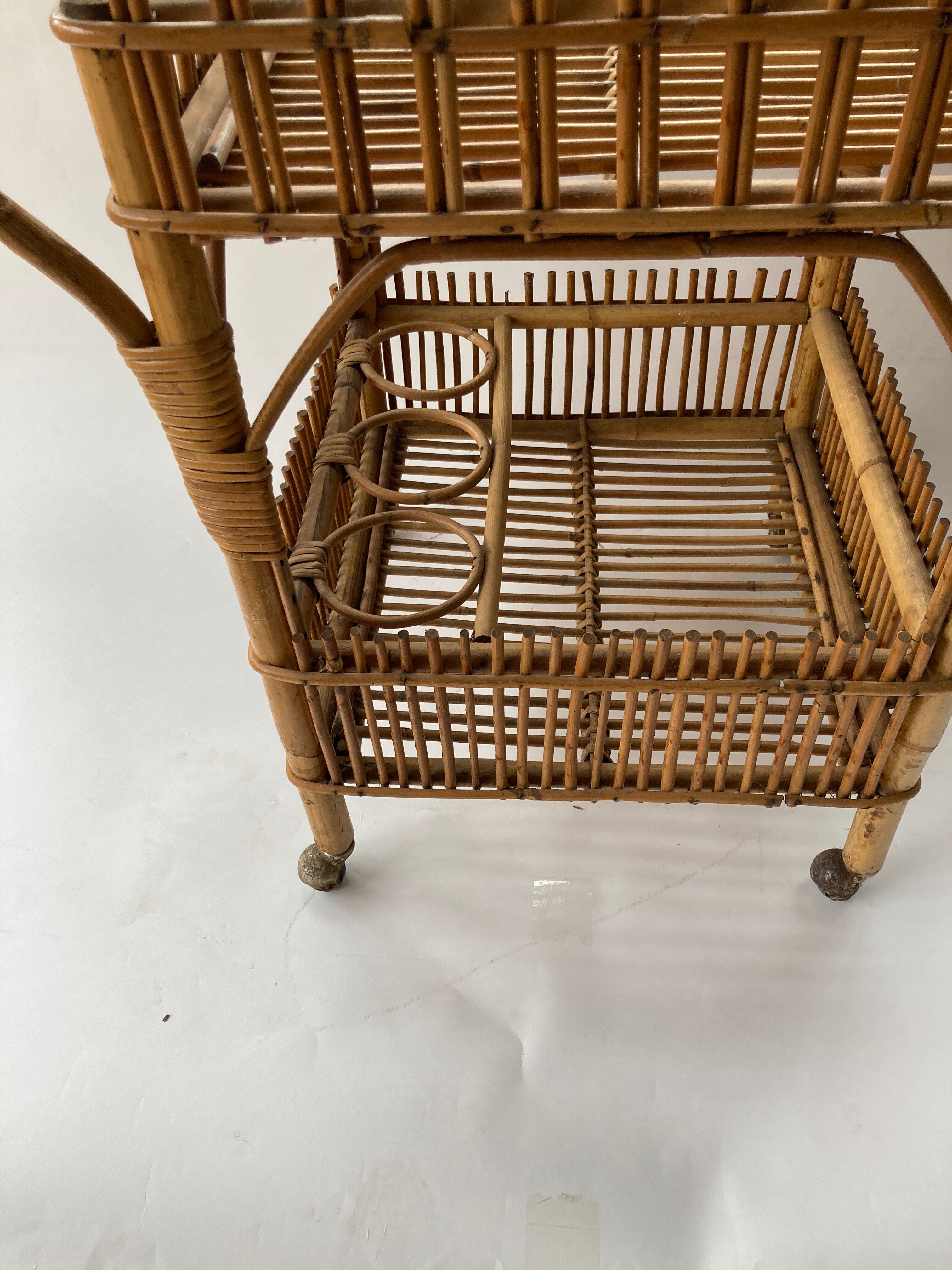 Chariot de bar en bambou des années 1950 - 1960