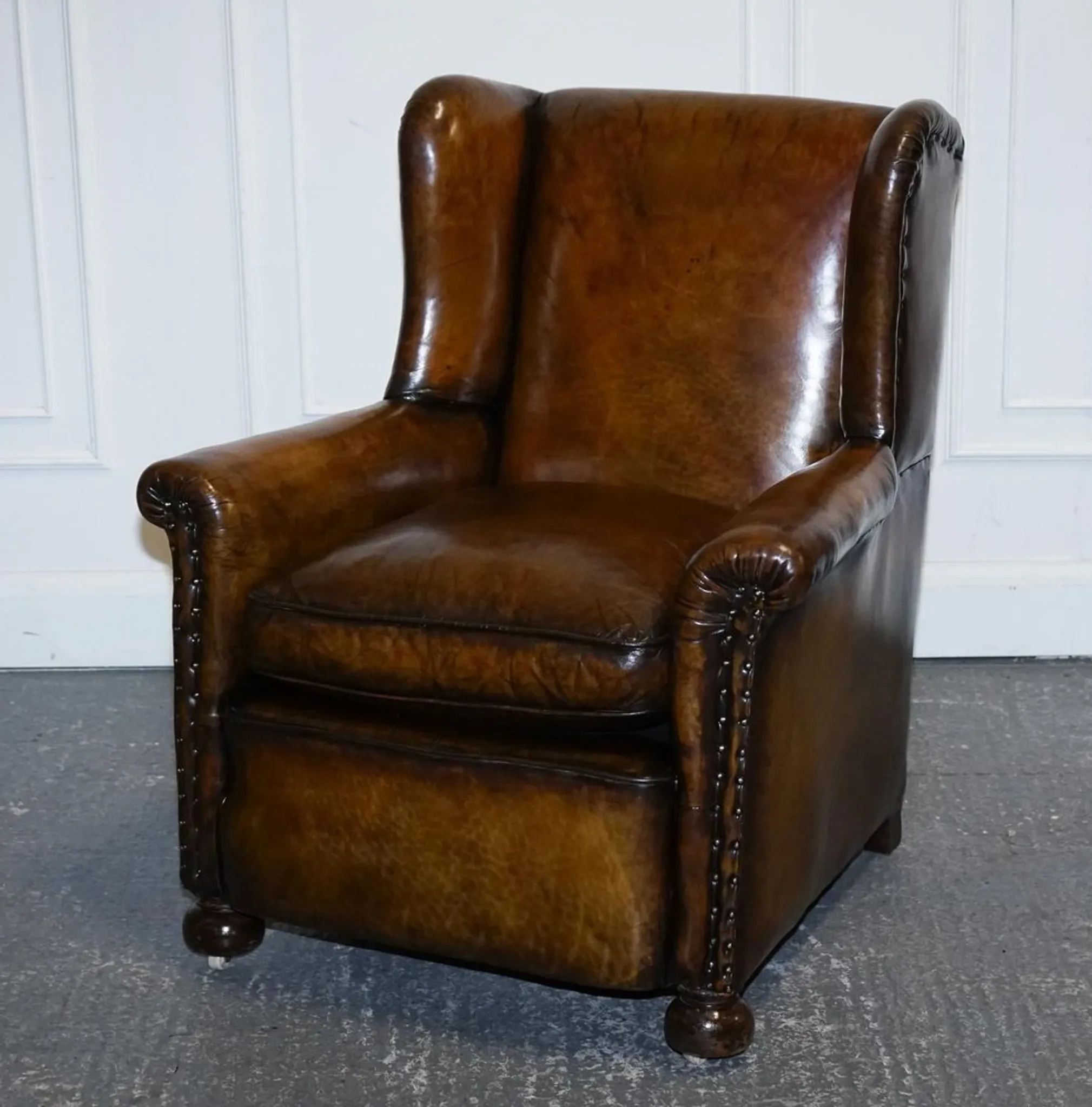 Victorian Hand-Dyed Brown Leather Reading Chair