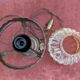 Vintage lamp in brass and amber glass